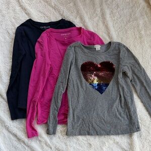 Crewcuts Long-Sleeve Tee Bundle with Sequin Heart Accent - Gray, Pink, Navy